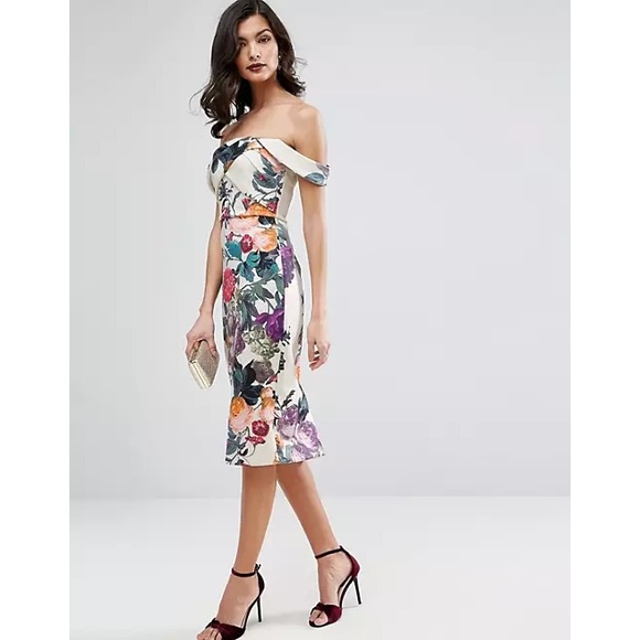 NWT ASOS Fold Detail Bardot Scuba Pencil Dress - Picture 2 of 7